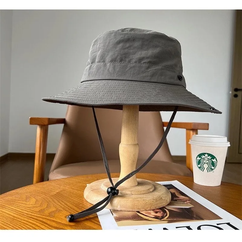 Women's wide-brimmed drawstring fisherman's hat thin outdoor sunshade hiking and camping for men
