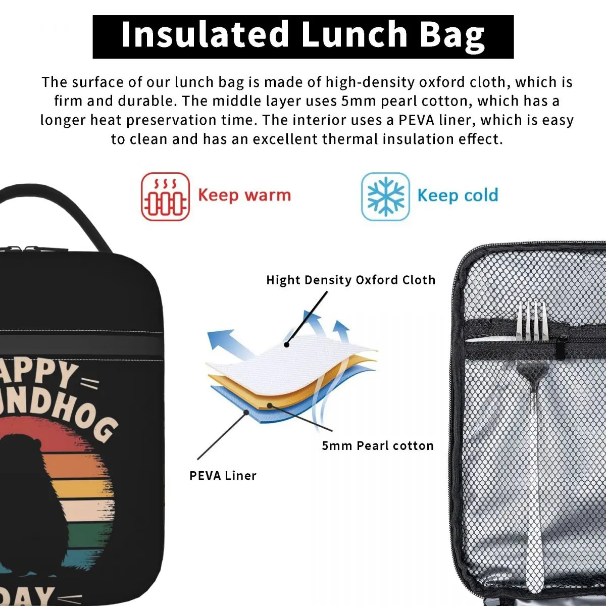 Celebrate Groundhog Day Insulated Lunch Bag for Women Kids Leakproof Food Boxes Thermal Lunch Box Tote