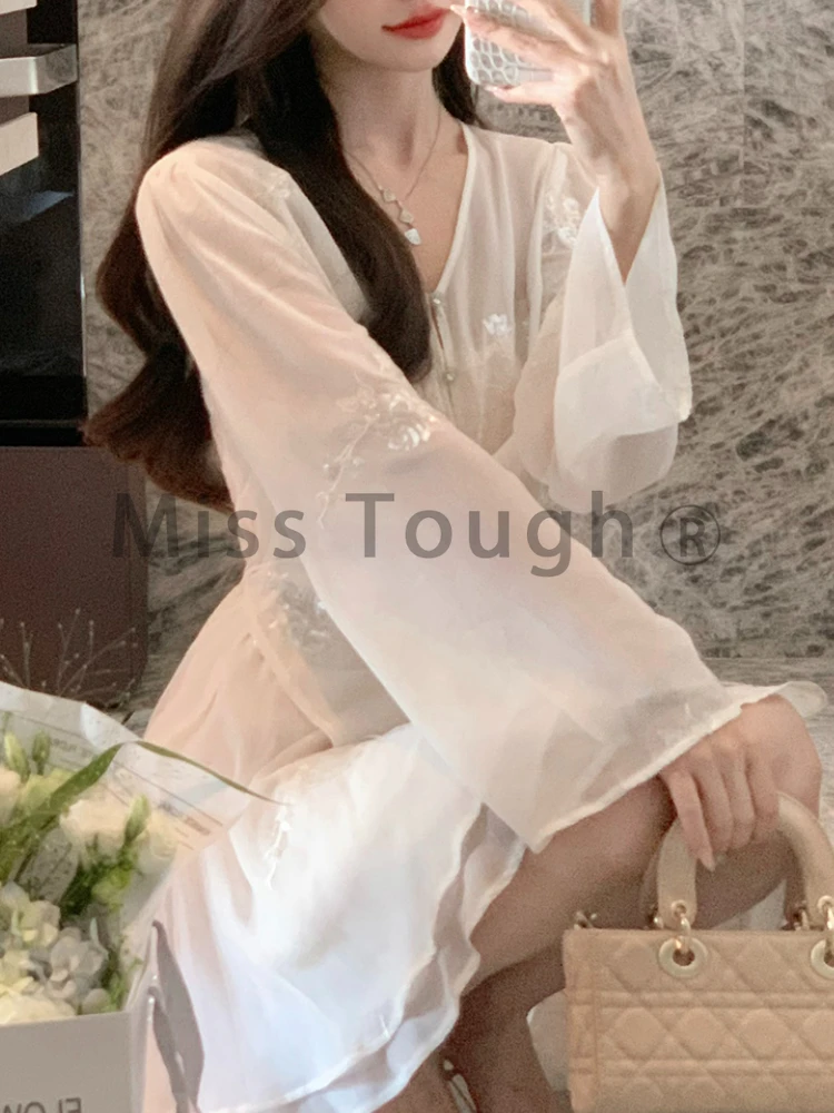 Summer Casual New 3 Piece Set Women Sweet Solid Elegant Skirt Suit Female Loose Cardigan + White Vest + Slim Mini Skirt Set 2024