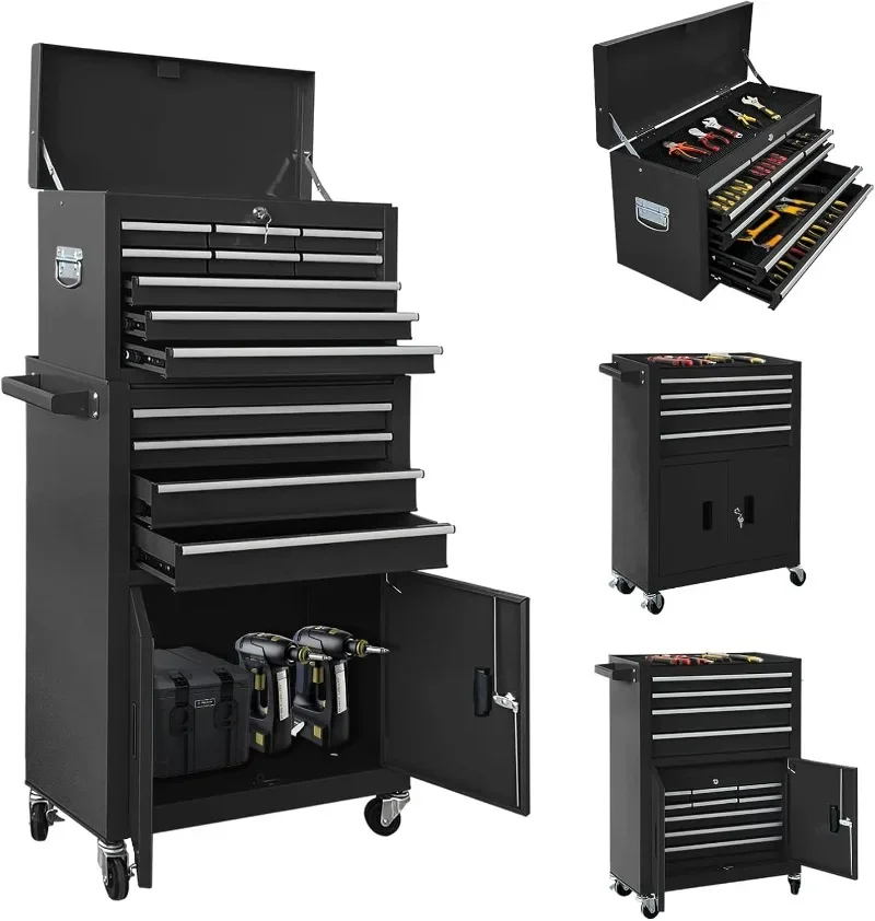 

13-Drawer Double Door Rolling Tool Chest, 2 in 1 Detachable Tool Chest,Tool Box with Drawers and Wheels, Large Tool Cabinet with
