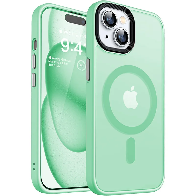 Magsafe-funda magnética de lujo a prueba de golpes para iPhone 16, 15, 14, 13, 12, 11 Pro Max Plus, cubierta de carga inalámbrica mate translúcida
