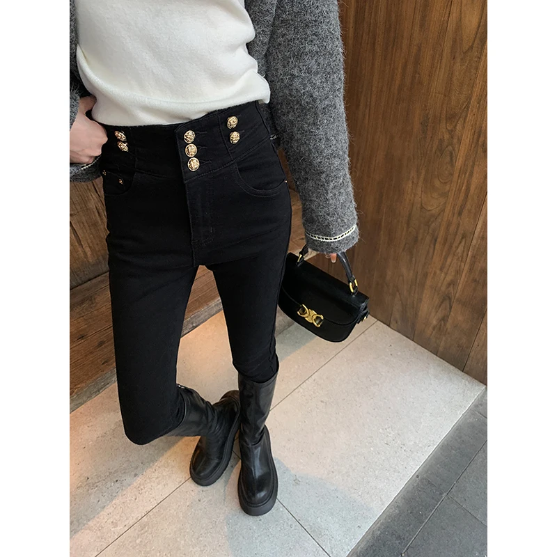 

Джинсы женские Chen DaYu с высокой талией, эластичные, облегающие, зимние, утепленные флисом, длиной до щиколотки, фасон «карандаш»