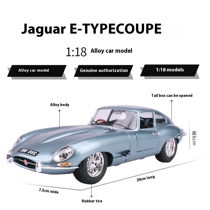 Bburago 1:18 jaguar e-type coupe prata azul liga modelo xk detalhe do motor edição limitada clássico britânico carro esportivo presente brinquedos