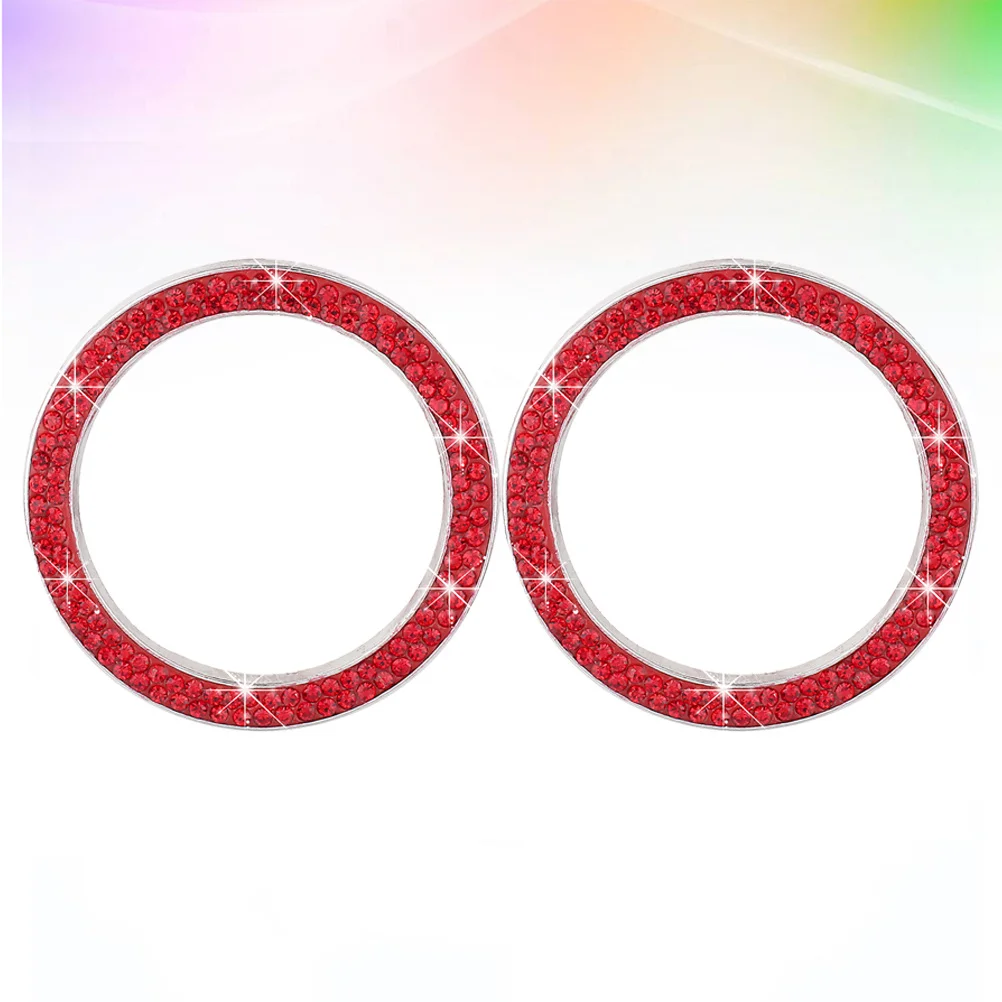 

2Pcs Car Engine Start Stop Button Ring Rhinestone Bling Sticker Decor Red Crystal Ignition Accessory Car Engine Ring