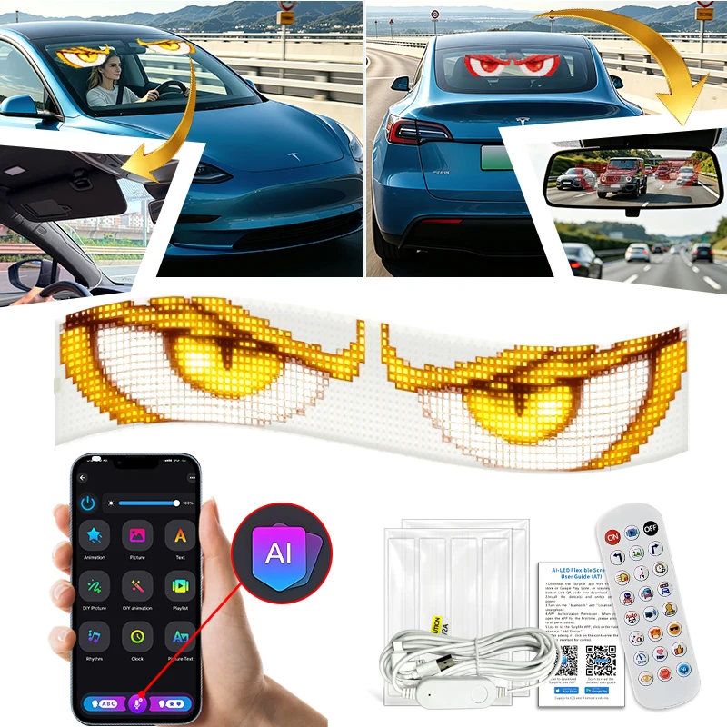 ai-voice-remote-control-bluetooth-app-transparent-soft-screen-led-matrix-panel-diy-programmable-scrolling-sign-for-car
