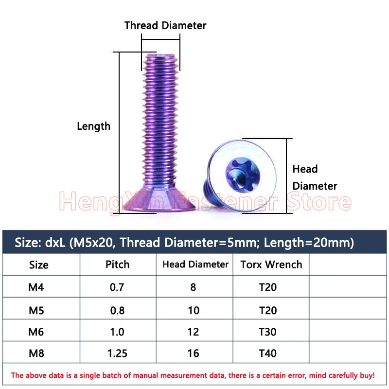 1PCS TC4 Titanium Alloy Bolt M4 M5 M6 M8 Torx Flat Countersunk Head Screw Motorcycle Refitted Oil Cup Cover Screws Length 8-40mm