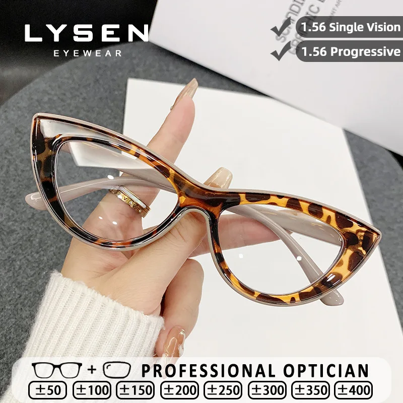

LYSEN Personalized Transparent Cat Eyes Women Reading Glasses Anti Blue Light Customized Prescription Progressive Myopia Glasses