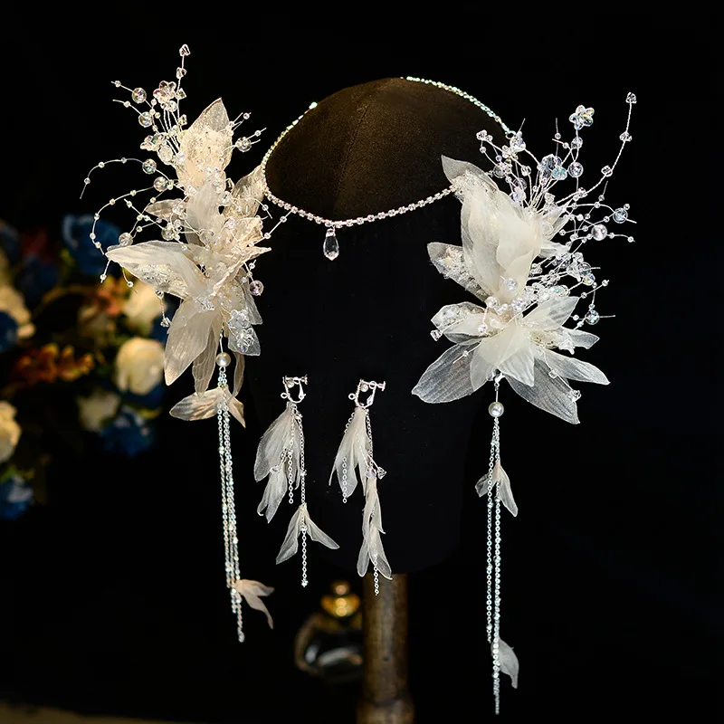 ญี่ปุ่นและเกาหลีเจ้าสาว Headdress Super เส้นด้าย Headdress ดอกไม้คลิปด้านข้างคู่ Hairclips อุปกรณ์จัดแต่งทรงผมชุดแต่งงาน