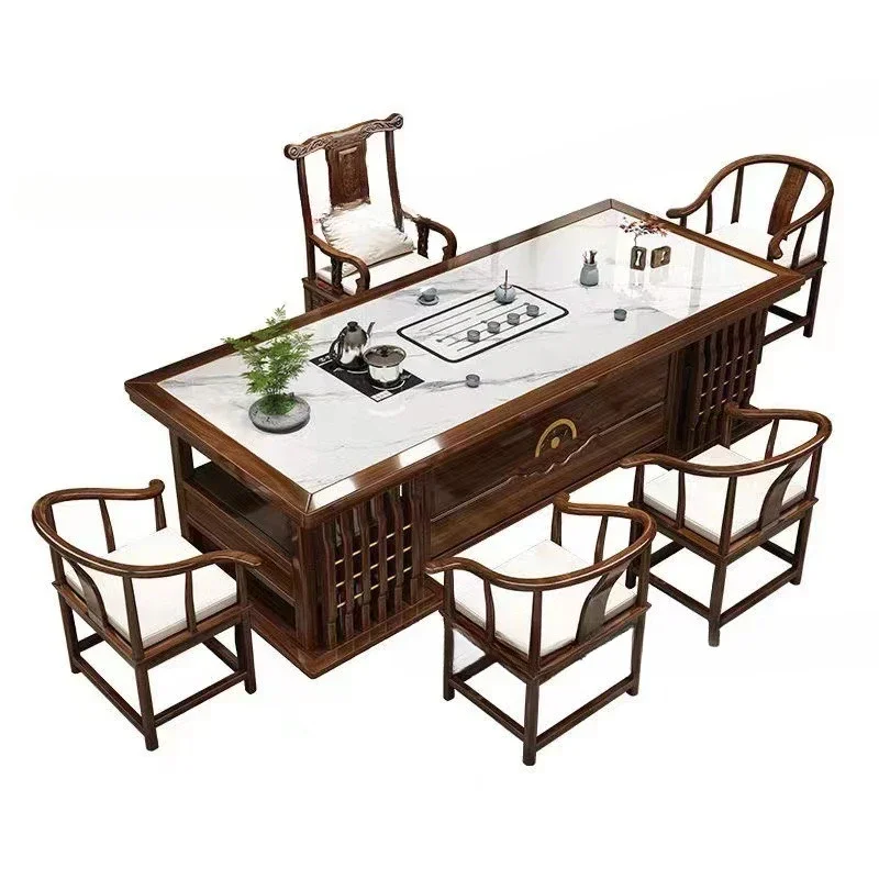 

Modern simple solid wood tea table rock slab combination set