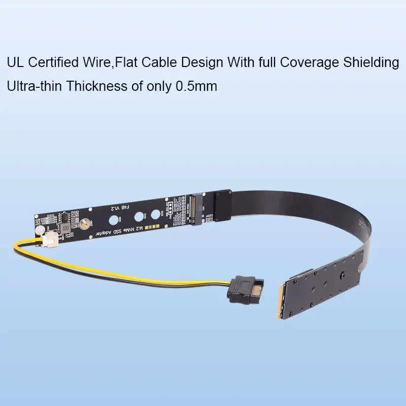 ADT-LINK PCIe 5.0 X4 M.2 NVMe Key M SSD Extension Cable Gen5 128Gbps FFC Flexible Low Loss Riser Compatible Gen3 Gen4, 25cm 50cm