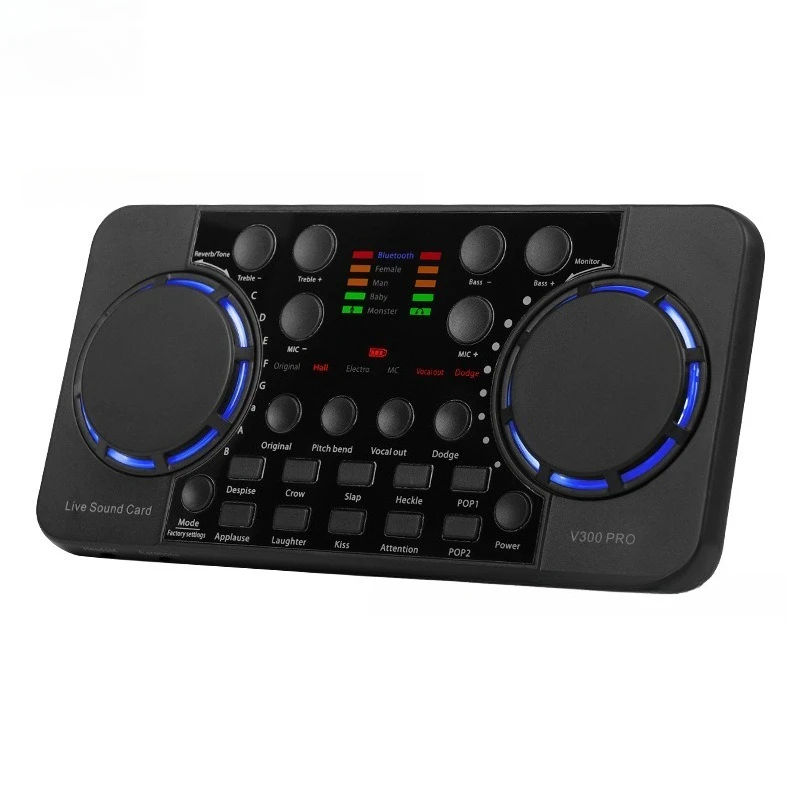Live Streaming Sound Card for PC & Mobile Phone with Multiple Sound Effects Voice Changer Bluetooth Function