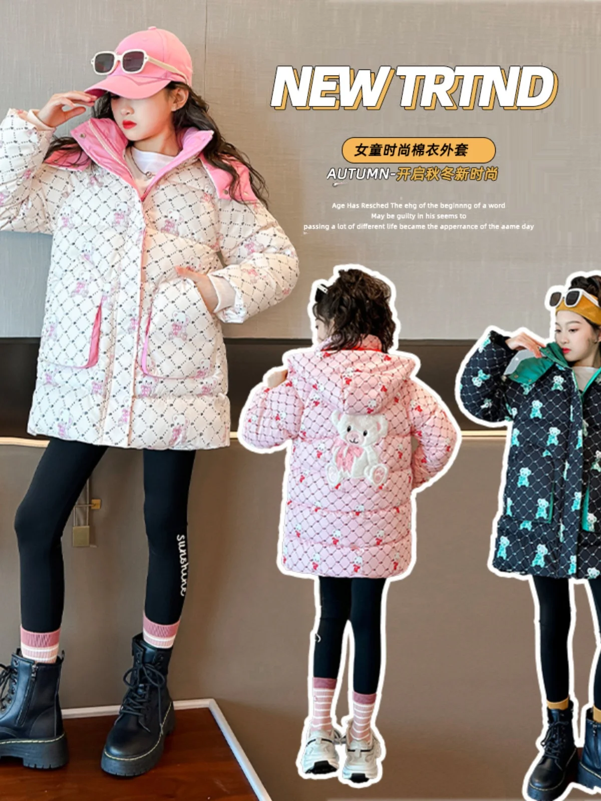 winter warm 4-13 teen girls down cotton jacket kids cartoon Bear outerwear roupa infantil menina inverno child thickening coat