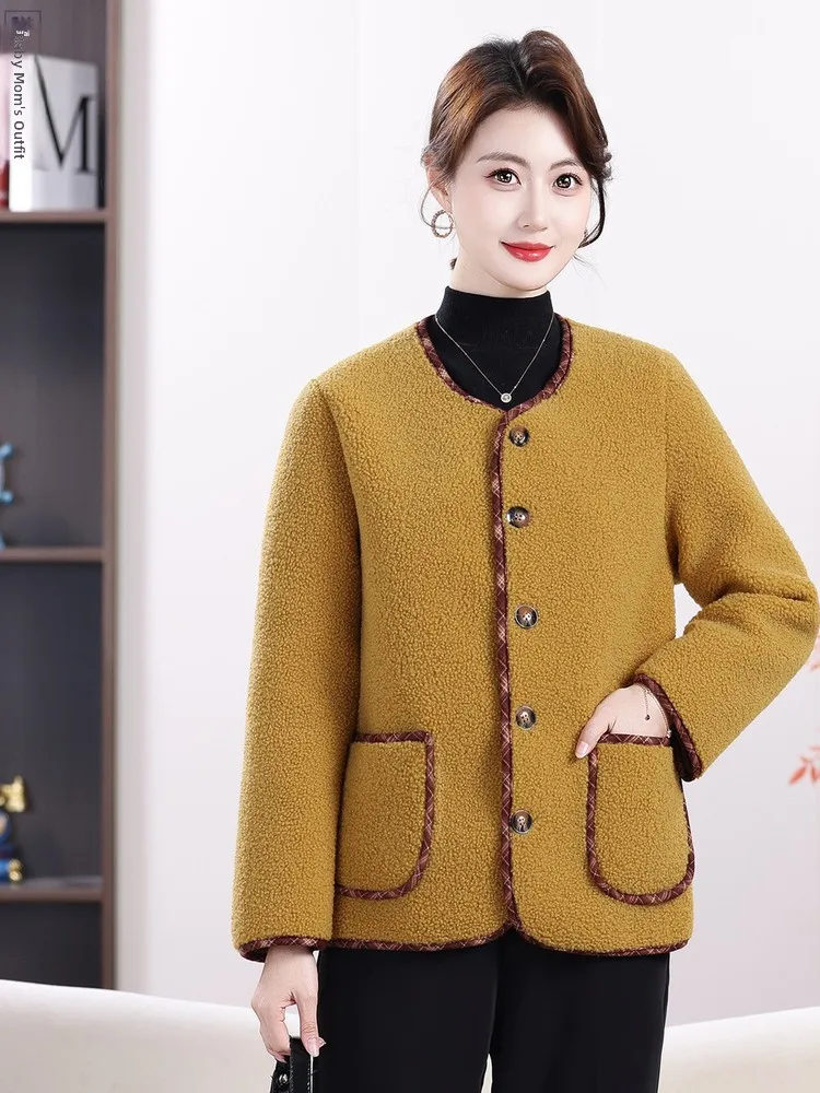 

Casual Faux Fur Jaet Thiened ort Sle Women's Coat Warm Autumn Winter Clothes Mom's Wardrobe Particle Velvet Outerwear