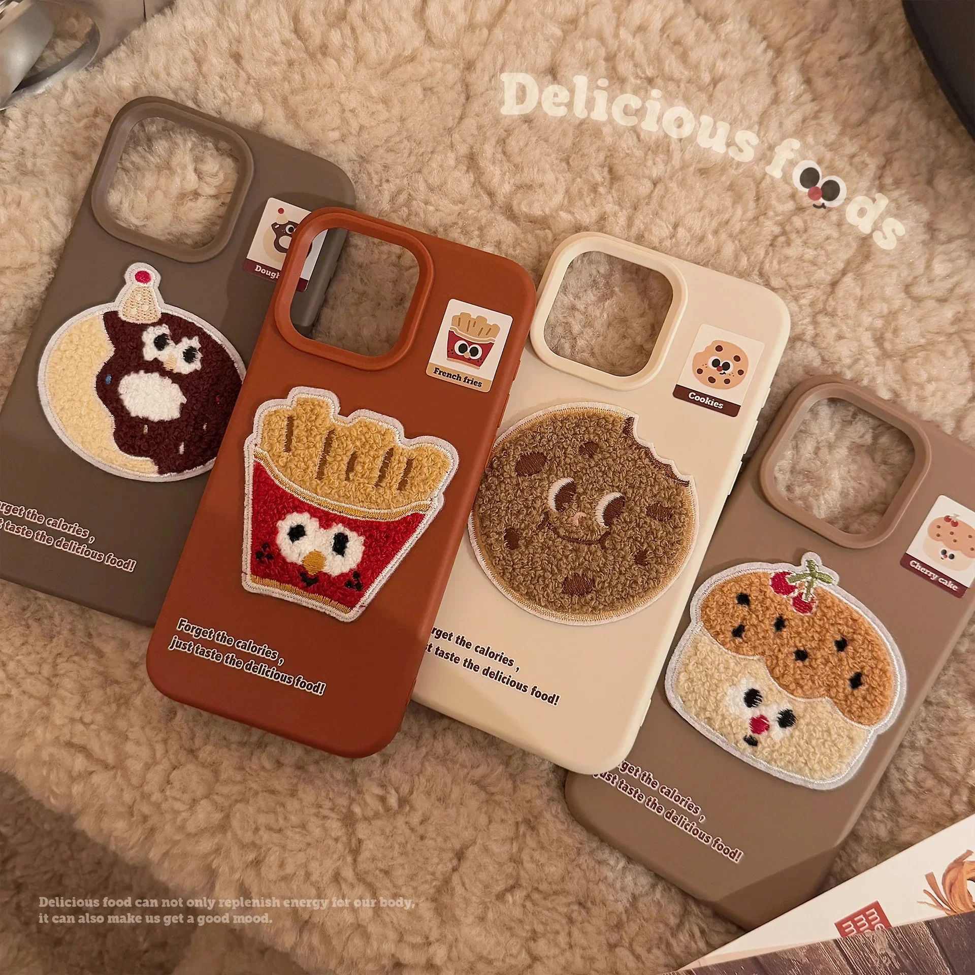 Winter Plush French fries Cookie donut cake Phone case For iPhone 16 15 14 13 12 11 Pro Max 16 Plus Case Cute Cartoon Soft Cover