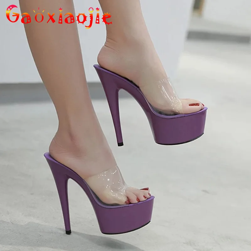 2024 Summer Slippers 6 Color Red  White Black Women Platform Shoes Sexy Nightclubs T stage Shows High Heels 15cm Plus-size 34-43