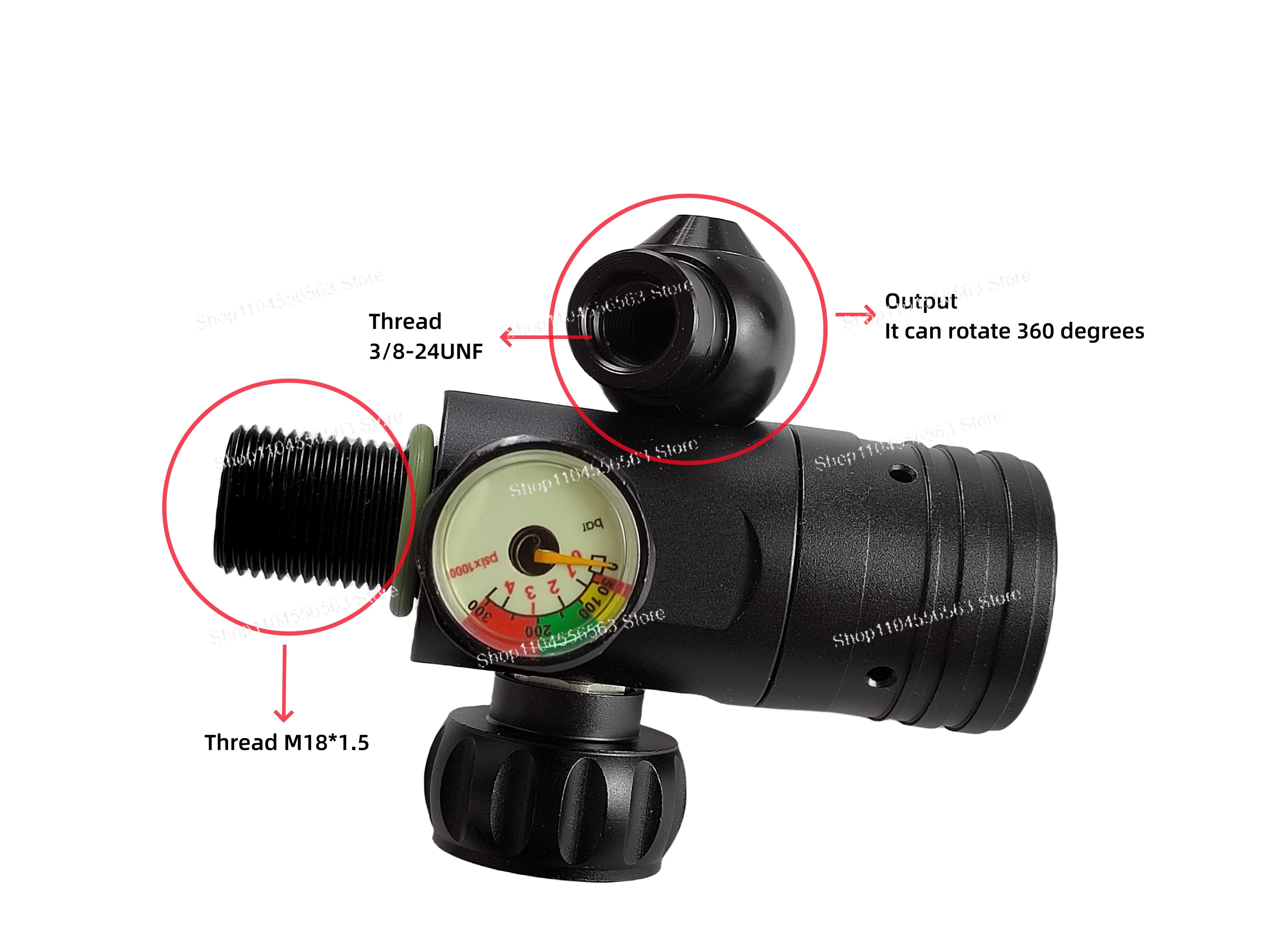 300bar Scuba Regulator 4500psi Luminous Gauge First Level Pressure Reducing Valve With M18x1.5 Thread For Diving Air Cylinder