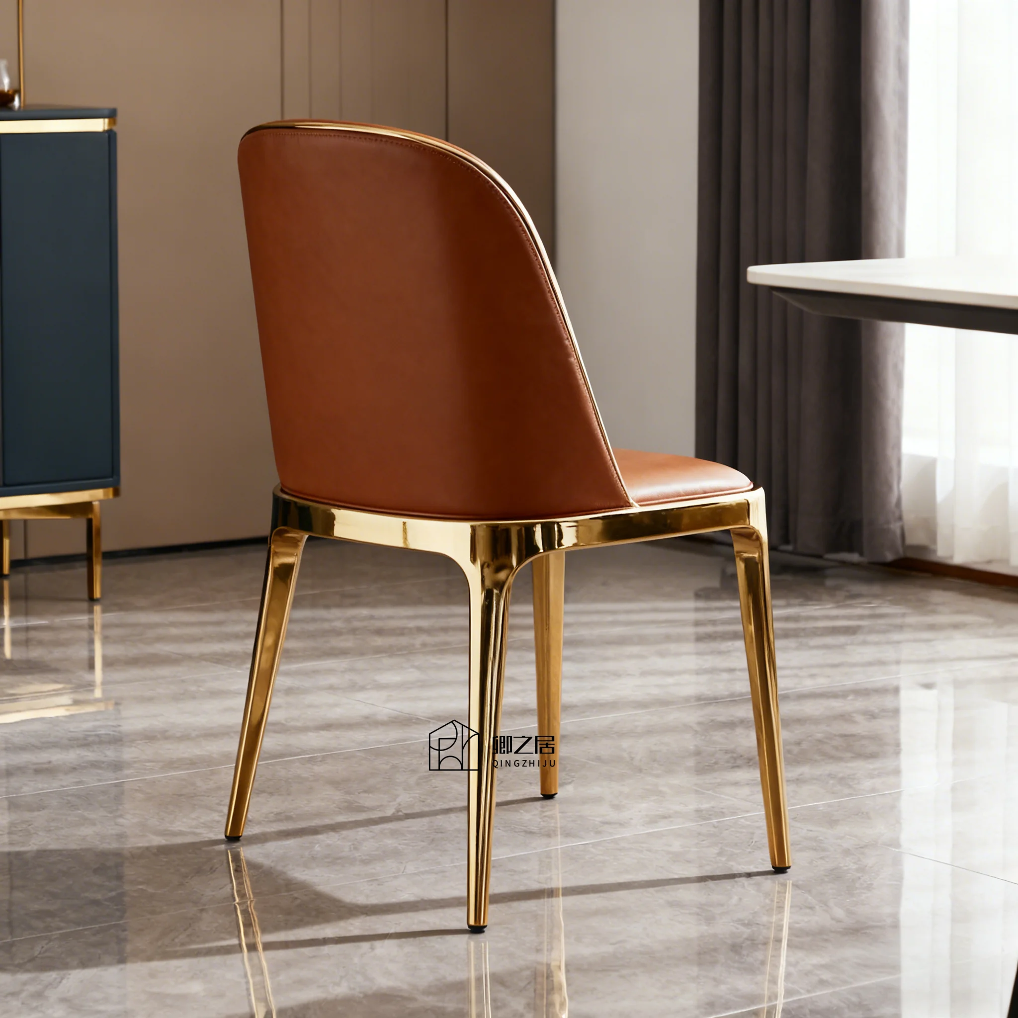 Light luxury stainless steel dining chair microfiber leather soft bag back chair home restaurant custom chair modern simple