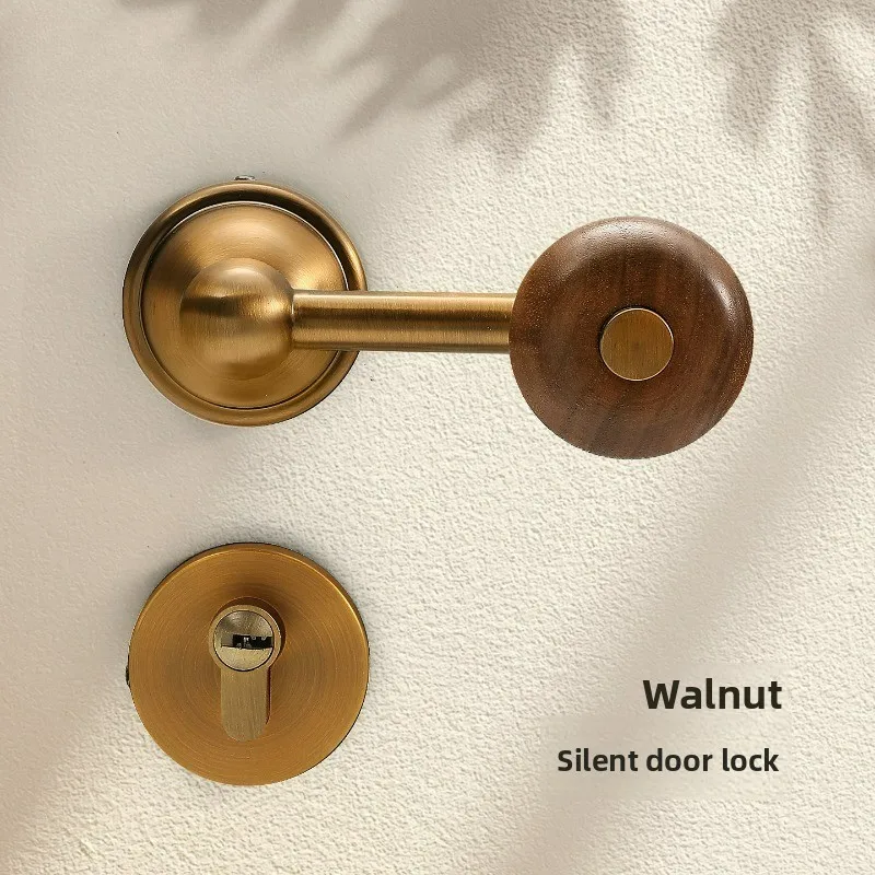 Middle Ancient Style Bedroom Door Handle Solid Wood Walnut Ball Lock Household Magnetic/silent Split Lock