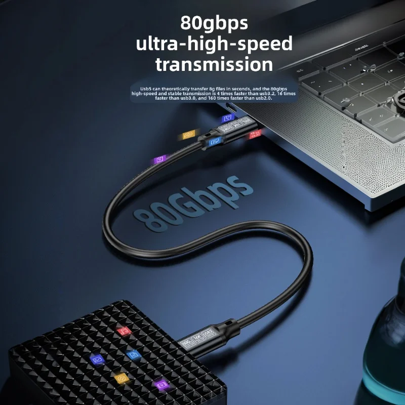 كابل شحن سريع 240 وات USB-C إلى USB-C 5A كابل بيانات 80 جيجابت في الثانية متوافق مع كابل عرض Thunderbolt 5/4/3 16K60 هرتز Type-C