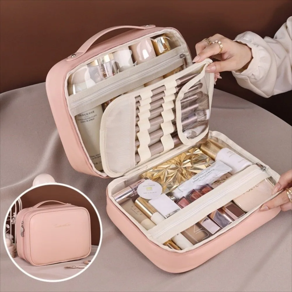 

Luxury Double Layer Cosmetic Bag Zipper Large Capacity Make Up Storage Organizer Transparent Pouch Waterproof