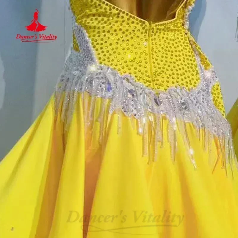 Abiti da spettacolo di danza latina abito personalizzato con nappe di diamanti di fascia alta per adulti e bambini Rumba Samba Competition Outfit