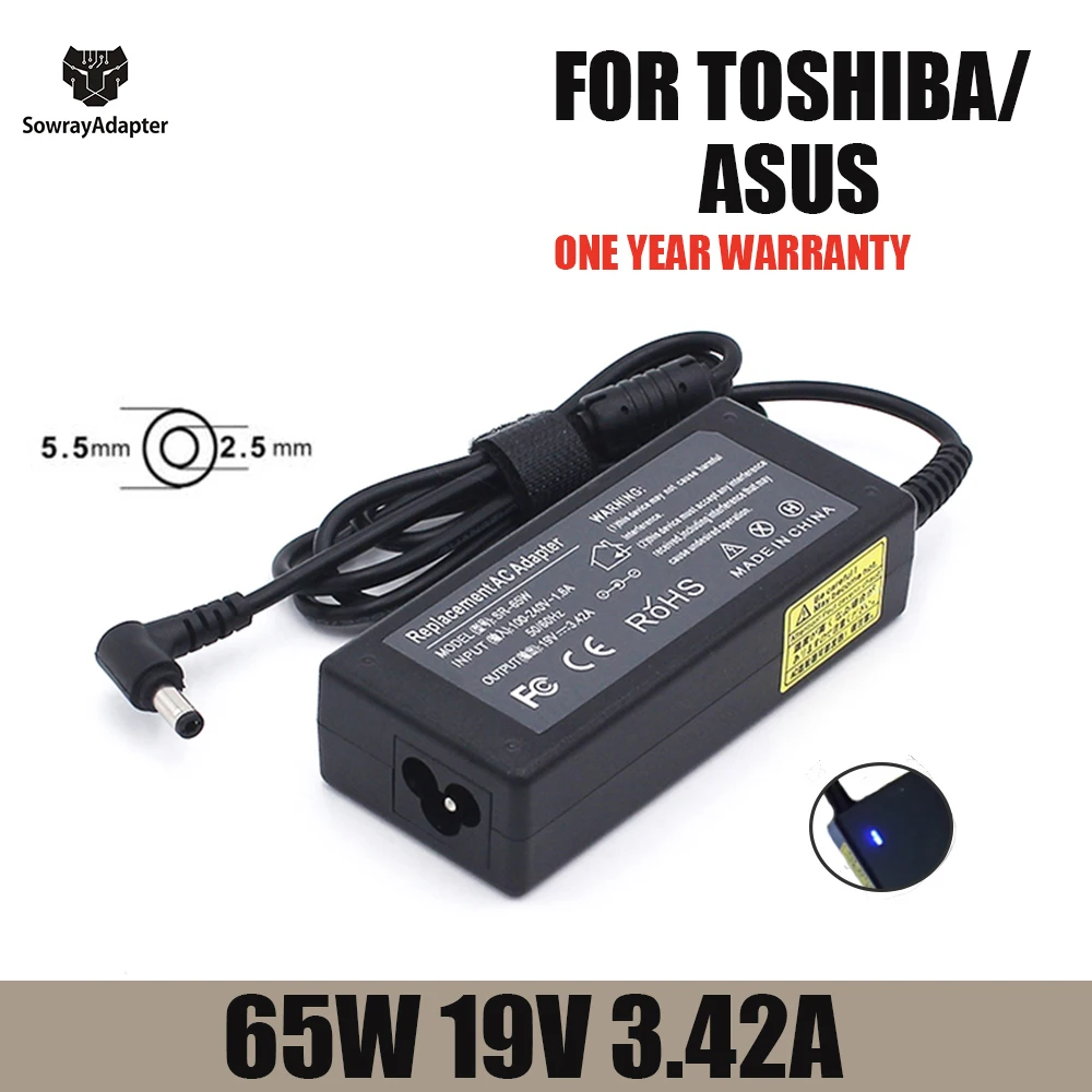 

19V 3.42A 5.5x2.5mm 65W AC Laptop Adapter Charger for Asus X401A X550C A450C Y481 X501LA X551C V85 A52F X555 / TOSHIBA / GATEWAY