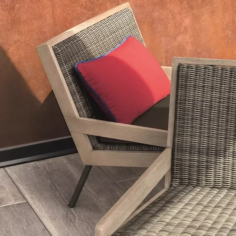 Nordic Outdoor Furniture Rattan Sofa Combination Living Room Rattan Chair Pastoral Courtyard Balcony Leisure Rattan Sofa