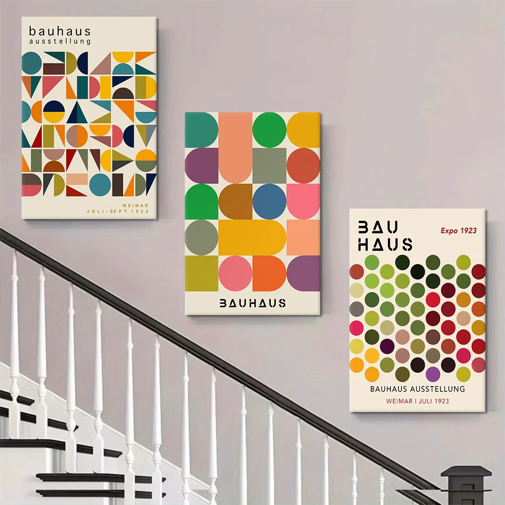 3 قطع من لوحات زخرفية قماشية لمعرض فايمار باوهاوس لعام 1923، أنماط تجريدية هندسية قديمة، ليفين على الطراز الحديث