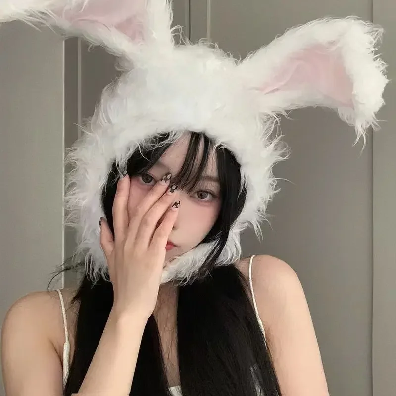 Kawaii Rabbit Bunny Ears Hats Women Girls Cute Earflap Caps Warmer Head Spring Winter Party Cosplay Hats for Women Girls Beanie