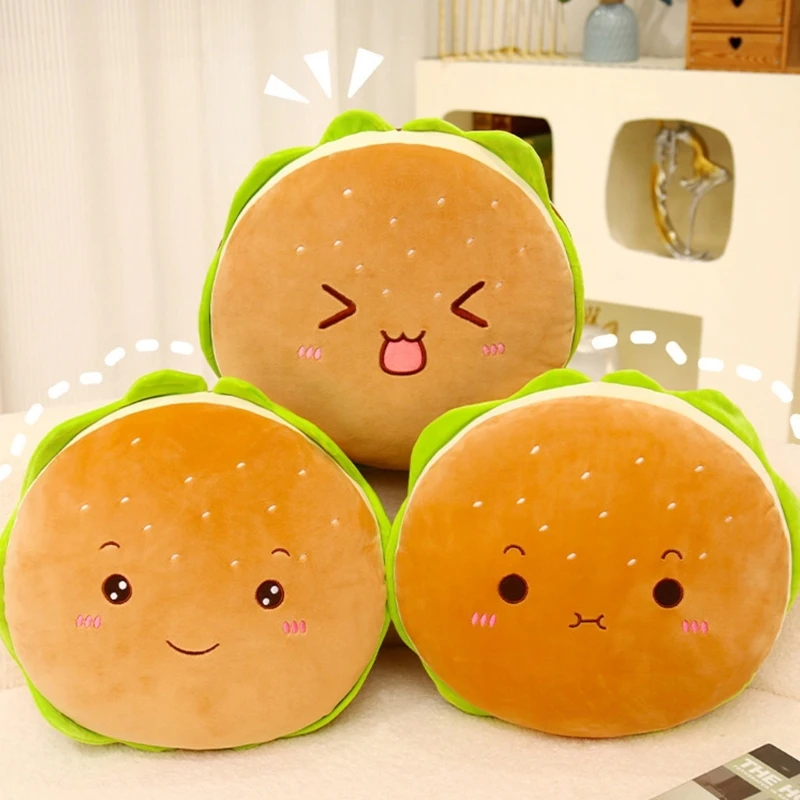 Funny Expression Hamburger Stuffed Pillow Plush Toy Cuddle Doll For Adult Kids 15UB