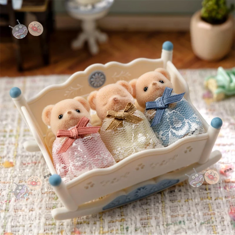 Oryginalne, dostępne od ręki figurki Sylvanian Families Cookie Bear Triplets Series, kawaii anime, urocze zabawki, ozdoby, prezent urodzinowy dla dziewczynki.