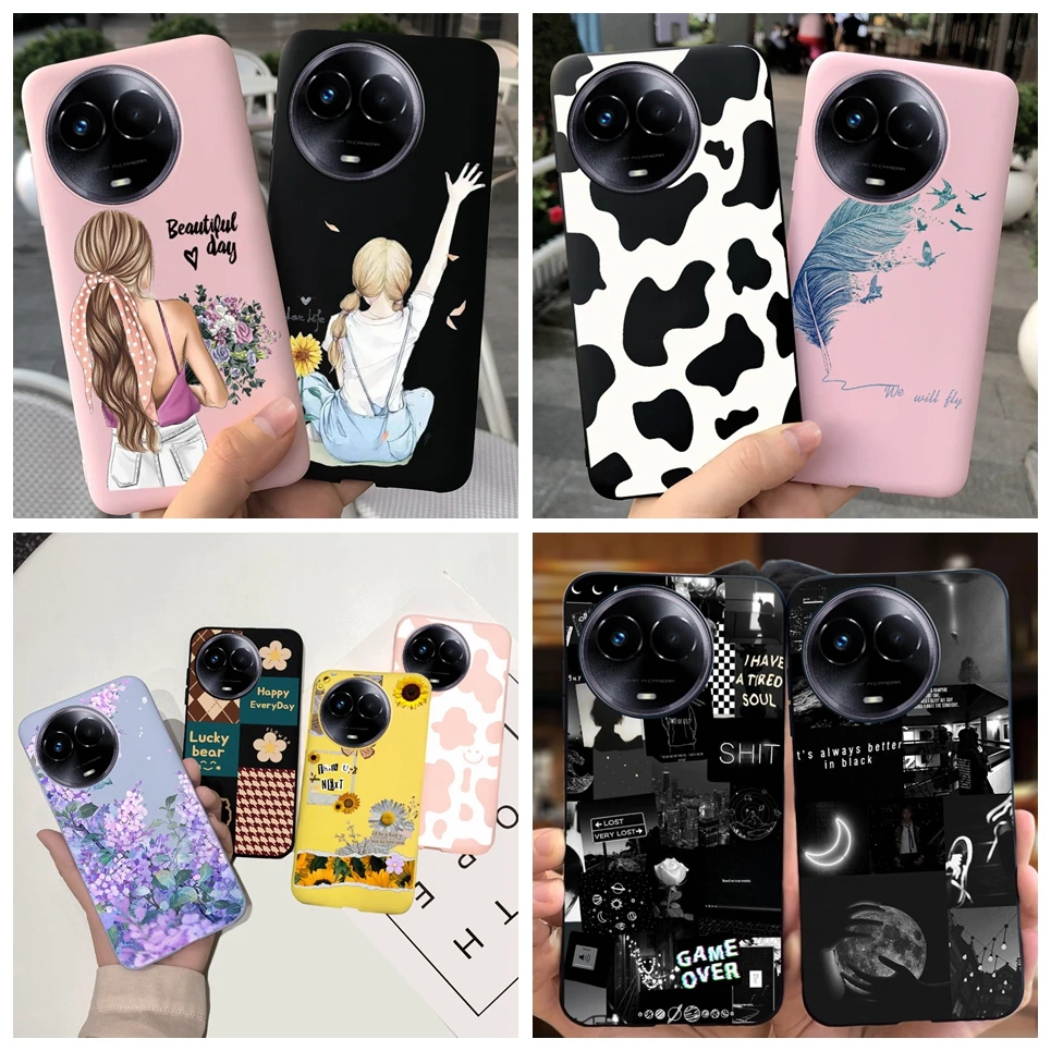 Soft TPU Matte Cover For Realme C67 5G Realme V50s V50 RMX3781 RMX3783 Back Case Jelly Women Fashion Flower Girly Pattern Etui