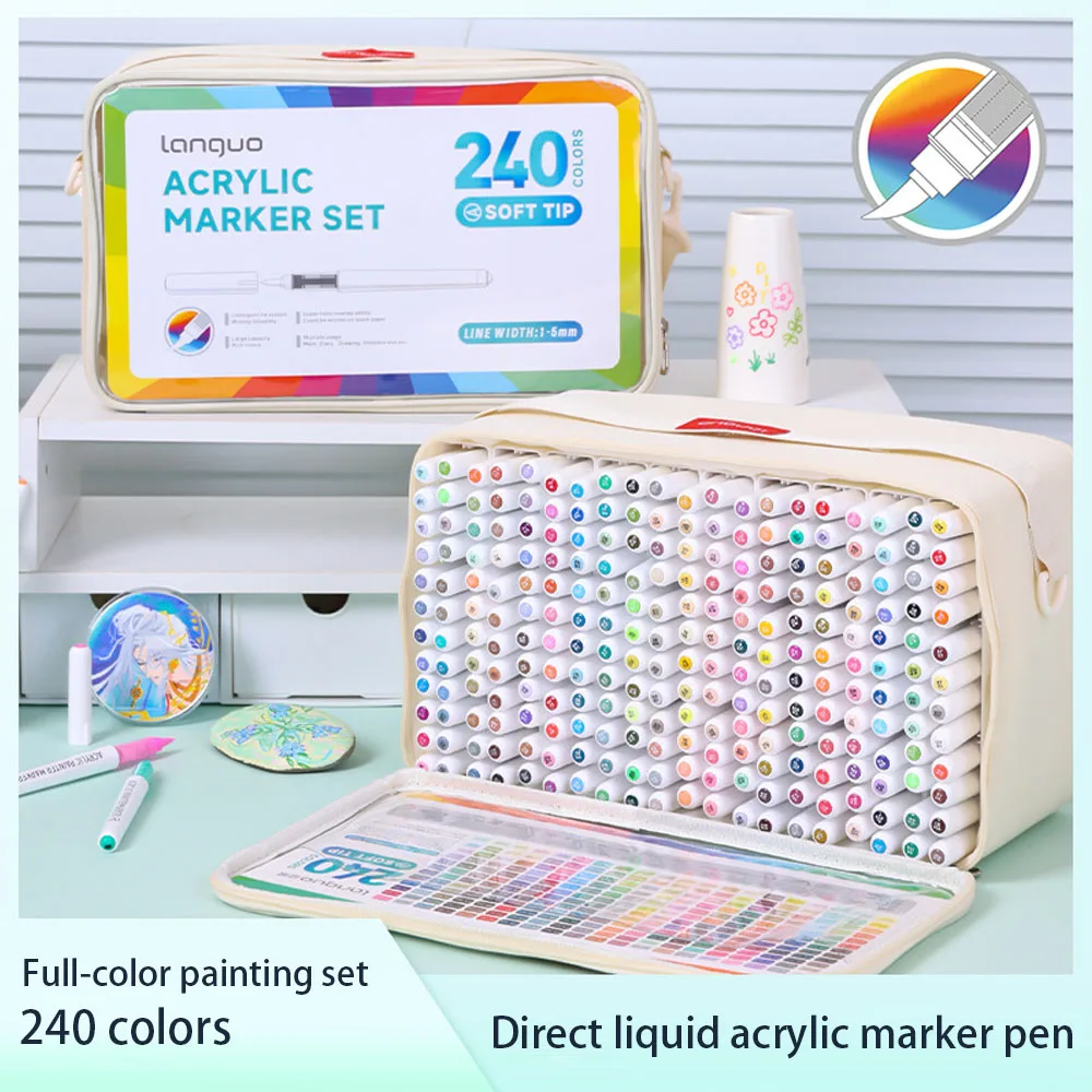 96/192/240 Colors Direct Liquid Acrylic Paint Brush Marker Pen Painting Ceramic Glass DIY Art Supplies Stationery for LANGUO