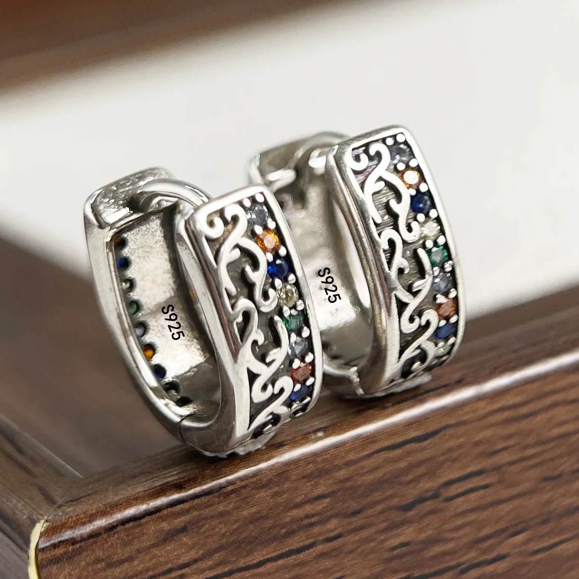 

925 Sterling Silver Earrings For Women Trendy Geometric Retro Zircon Earring Jewelry Prevent Allergy Party Gift Accessories
