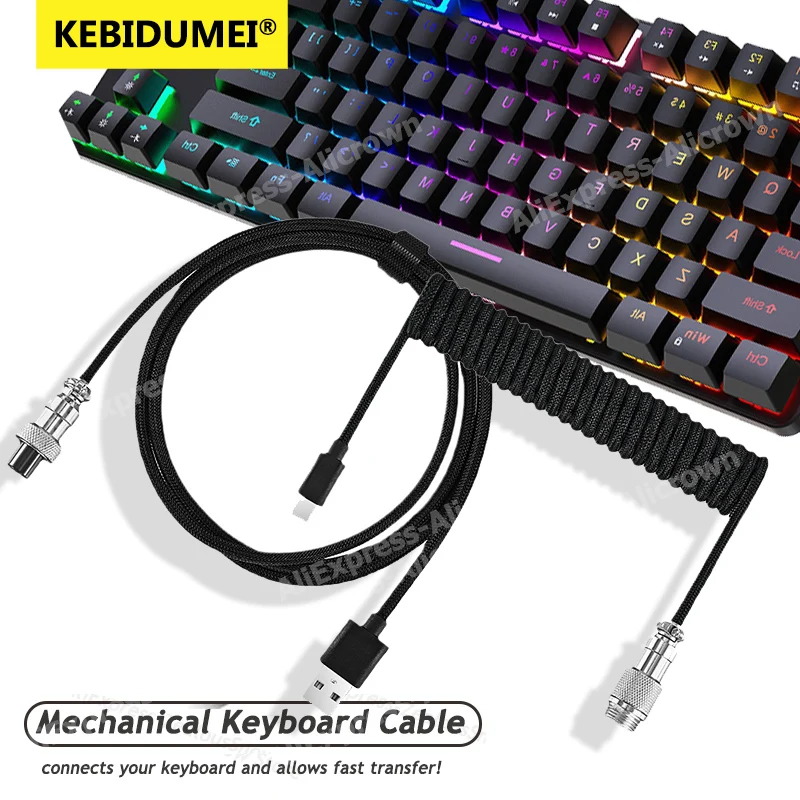 Mechanical Keyboard Coiled Cable Type C USB Port Wire Aviator Coiling Cable Aviation Connector Cord for Desktop Gaming Keyboard