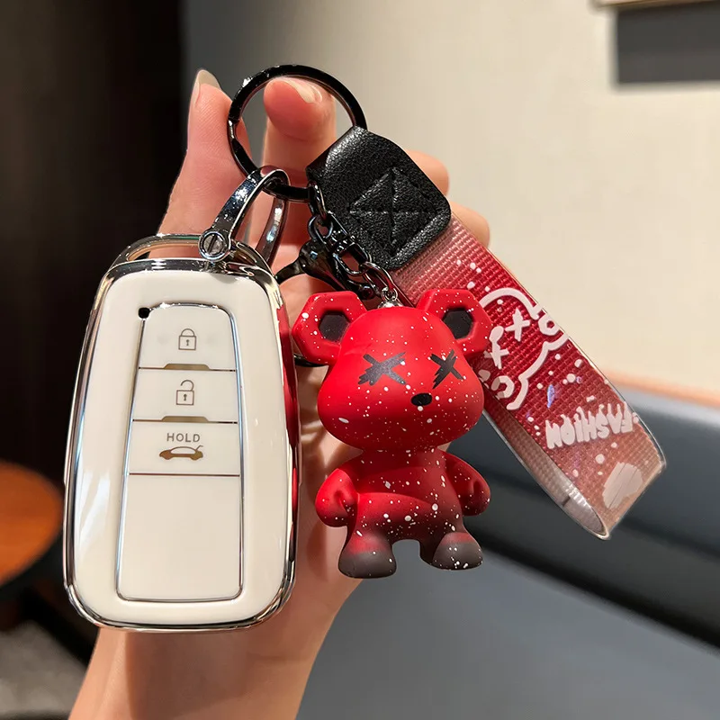 Women Car Key Fob Cover for Toyota Corolla Camry Levin Avalon Highlander RAV4 C-HR, Protective Shell with Keyring Auto Parts