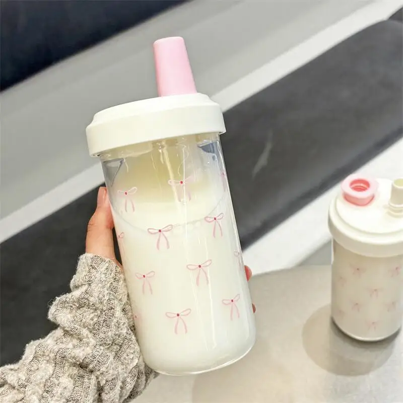 

1Pc 500ml Water Bottle With Straw Plastic Portable Thick Tube Water Cup With Lid Straw Straight Drinking Water Bottle Girls Gift