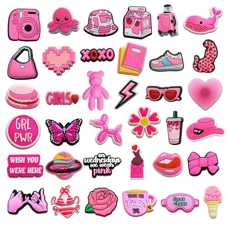 Trendy Pink Detachable Shoe Buckles for Hole Shoes Sandal Shoes Party Favors Shoe Decoration Set Adorable Style Shoe Charm 37Pcs