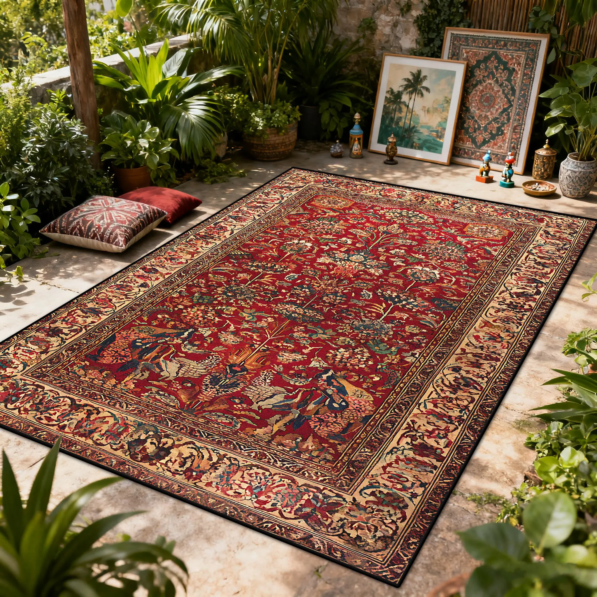 Bohemian Luxury Outdoor Carpet Flower Decoration Retro Style Living Room Rug 200x300 Bedroom Easy Clean Washable Floor Mat Soft