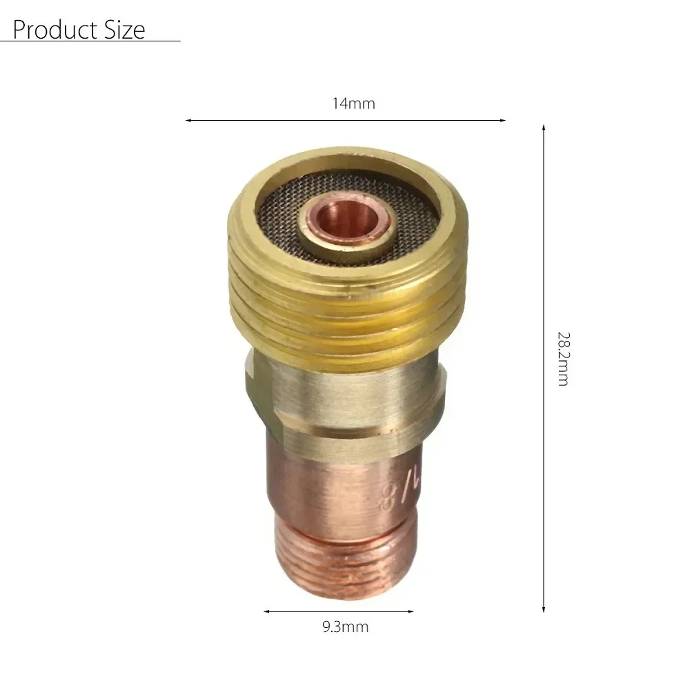 Corpo de pinças de latão premium para tig wp 17 18 26 tocha para conector de lente de gás stubby com malha 14x28 tamanho 1mm