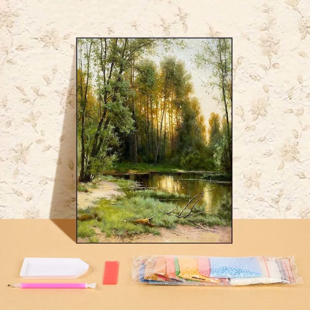 

DIY Diamond Painting Forest River Full Round Diamond Embroidery Landscape Pictures Of Rhinestones Wall Decor For Bedroom
