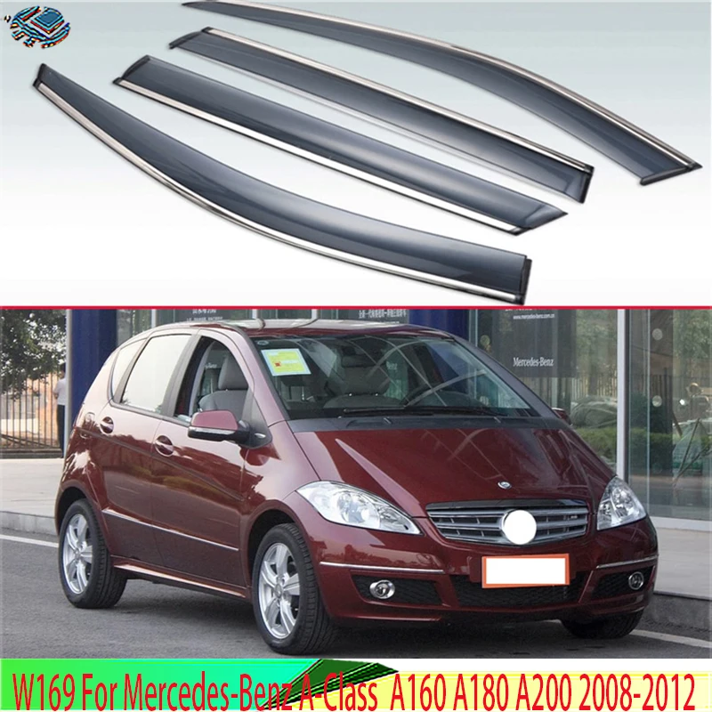 

W169 For Mercedes-Benz A-Class A160 A180 A200 2008-2012 Plastic Exterior Visor Vent Shades Window Sun Rain Guard Deflector 4pcs