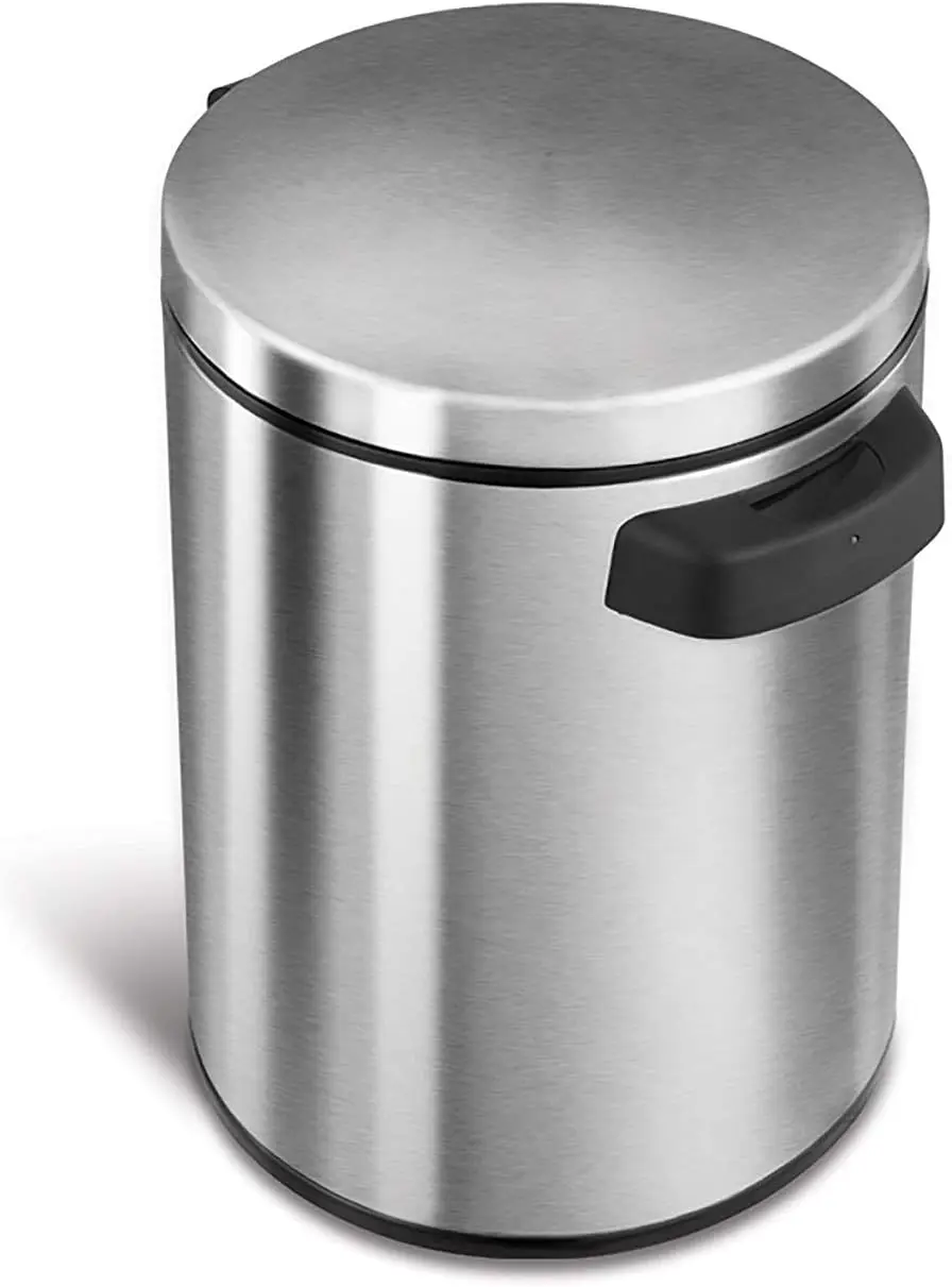 DZT-5-1S Automatic Touchless Infrared Motion Sensor Trash Can, 1.2 Gal 5L, Stainless Steel Base (Round, Stainless Steel Lid)