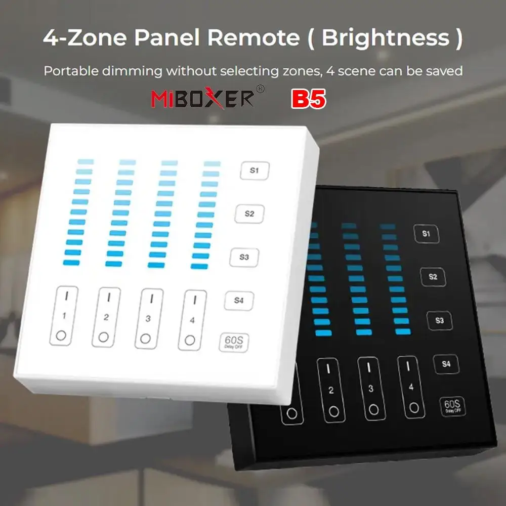 

MiBoxer B5 4 Zone Touch Panel Remote 2.4G RF Smart Wireless Brightness Dimming LED Controller For LED Bulb LED Strip