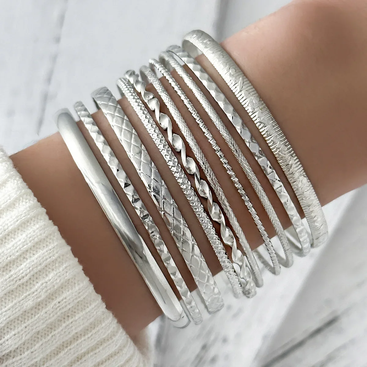 7-teiliges, modisches, elegantes Armband-Set mit sechseckigem Stern- und Twist-Design für Damen, goldfarben, Vintage-Handschmuck, Party-Geschenk – Detail 12
