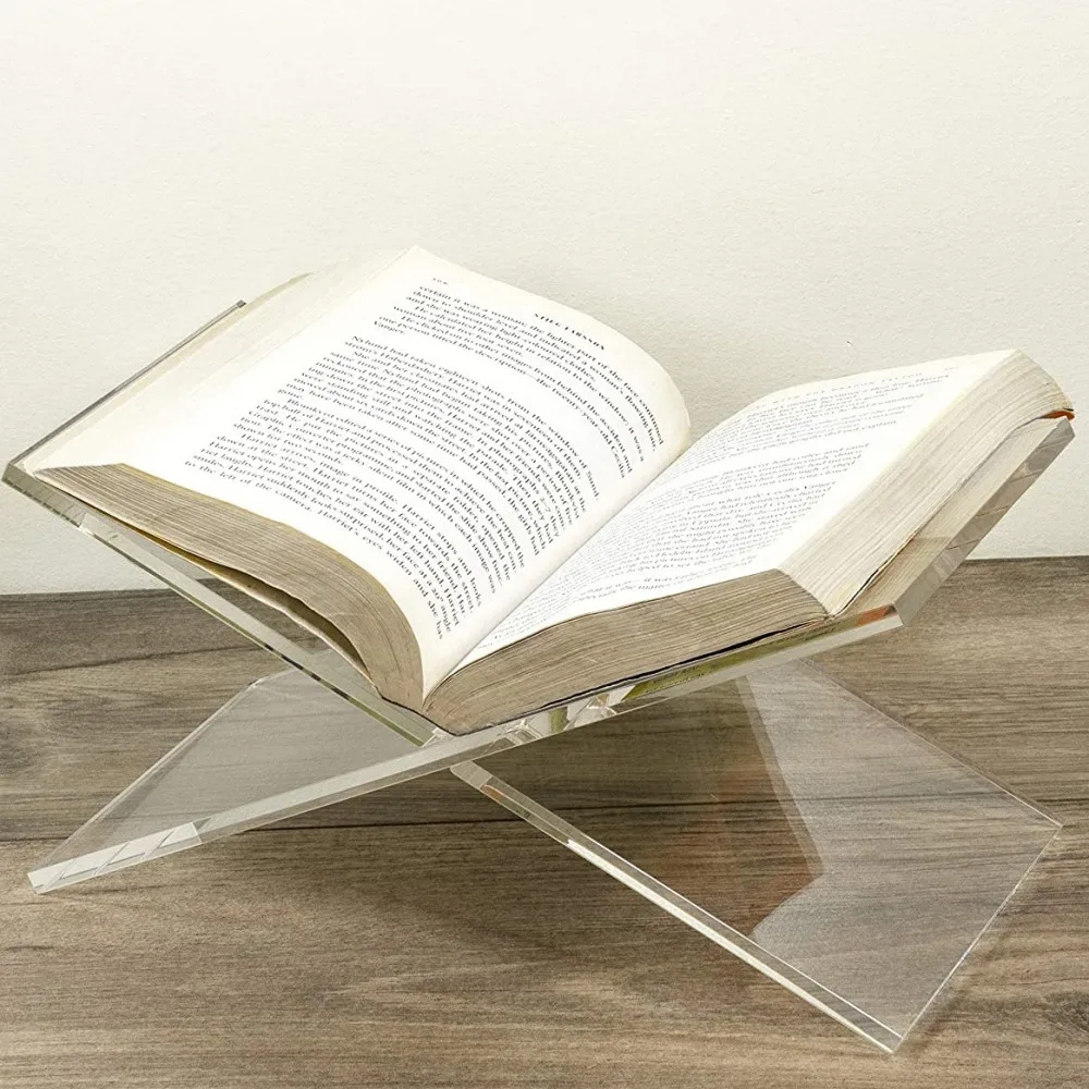 Acrylic Book Stand Displaying Shelf X-Shaped Book Rack Reading Rest Cookbook Documents Magazines Storybook Holder Bookstands