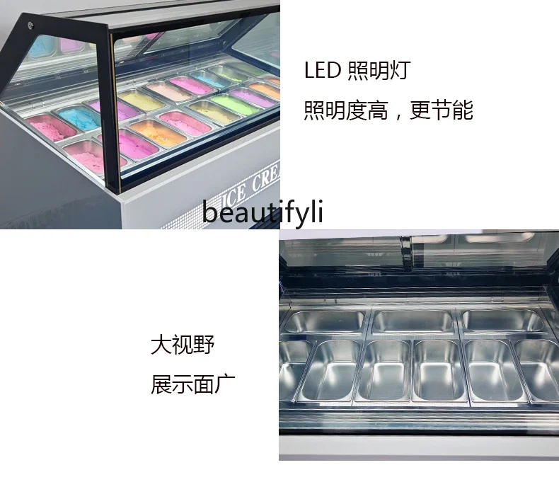 Asmt42 Vetrina per gelato commerciale con taglio spesso, vetrina congelata per yogurt fritto, raffreddata ad aria, senza gelo