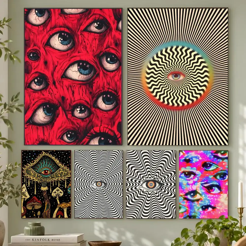 Surreal Colorful Art T-Trippy Eyeball Poster Wall Art Mural Print for Home Accent, Unframed Decorative Piece