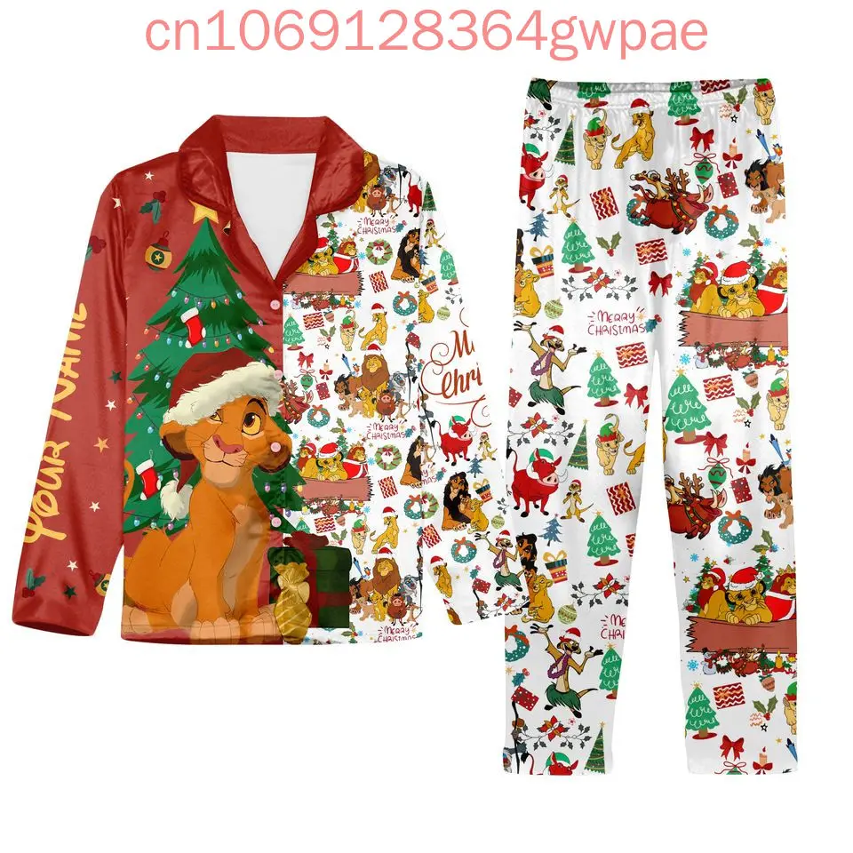 Disney The Lion King Simba Pajama Set Christmas Casual Men\'s and Women\'s Long Sleeve Shirt Pajama Set