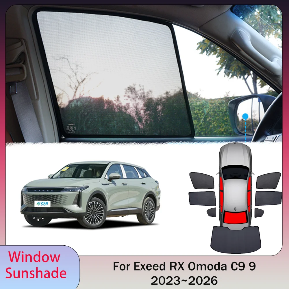 

Для Exeed RX Omoda C9 9 2023 ~ 2026 2024 2025 Автомобильная магнитная сетка, солнцезащитный козырек для конфиденциальности, солнцезащитный козырек на боковое окно, защитные аксессуары